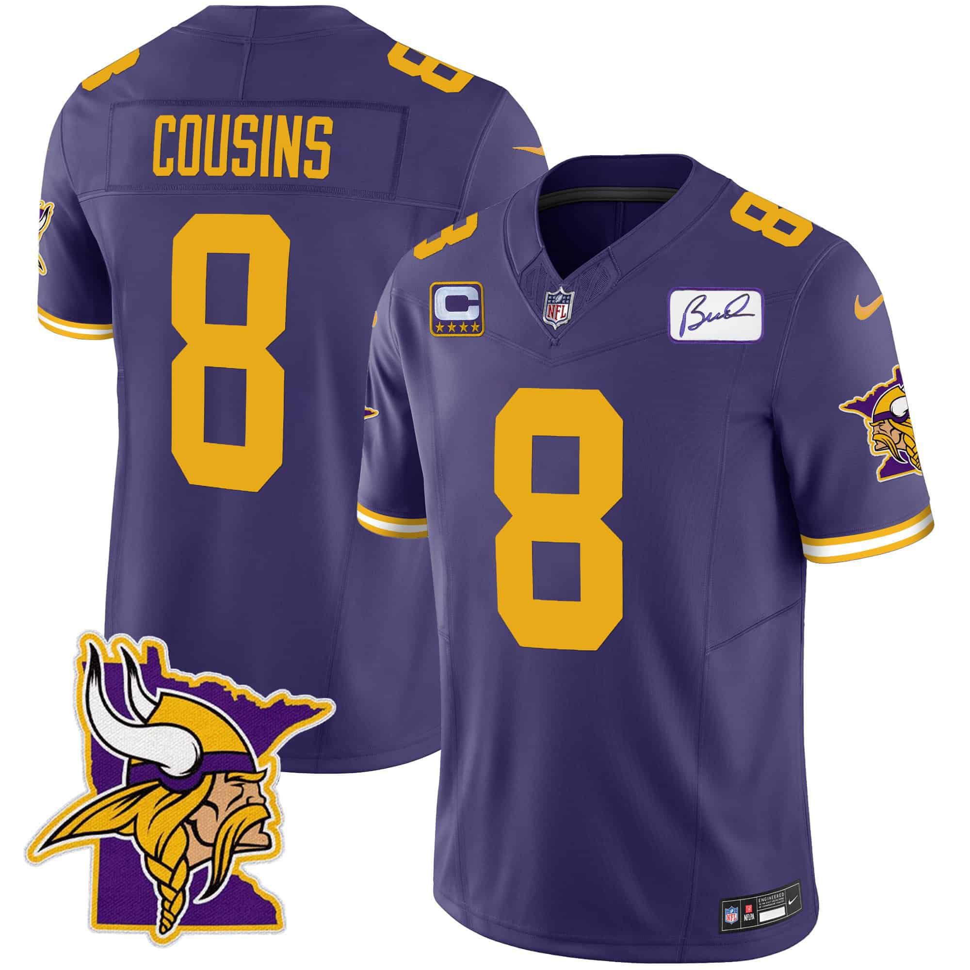 Men Minnesota Vikings #8 Cousins Purple 2024 Nike Patch Classic Limited NFL Jersey style 2